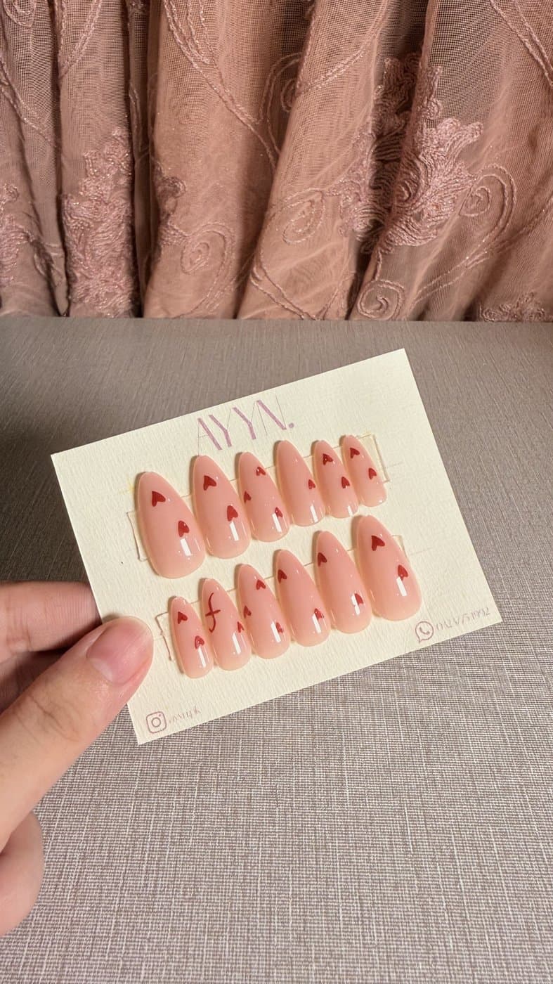Cherry Hearts — Design #7 press-on nails by AYYN. PKR 600