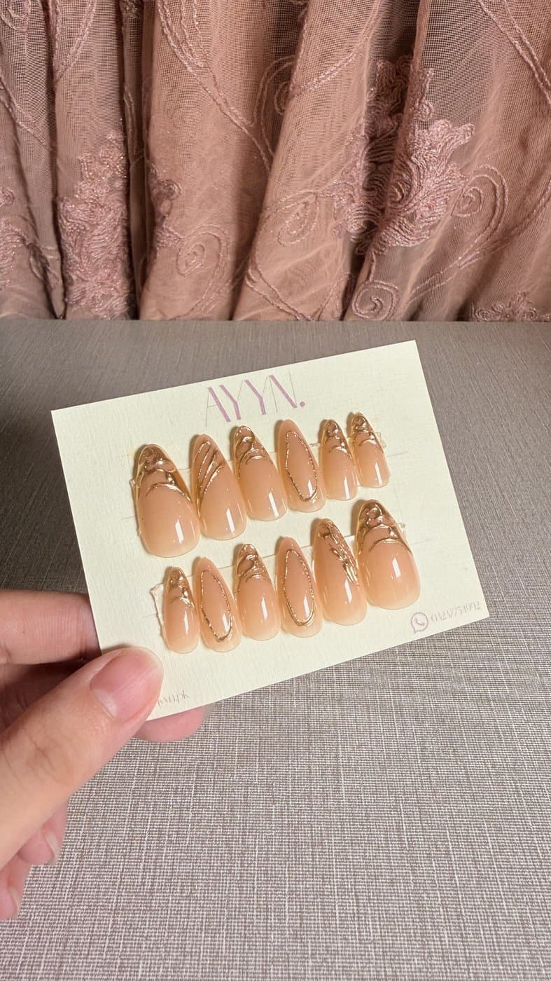 Golden Glaze — Design #14 press-on nails by AYYN. PKR 800