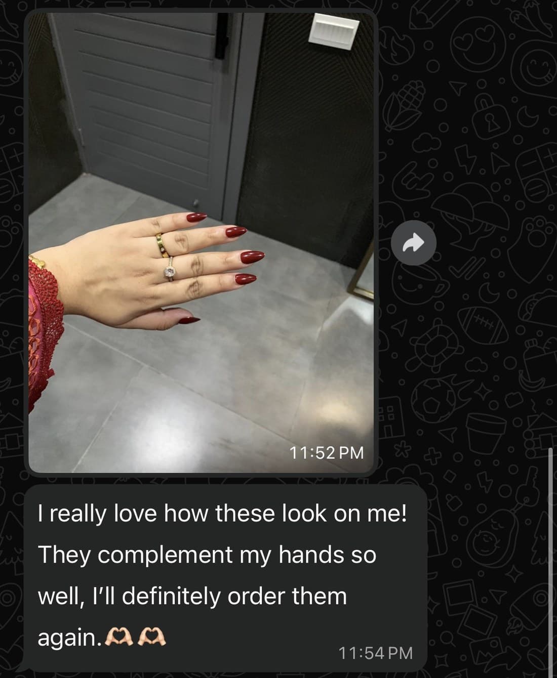 Client showing wine-red AYYN. nails: I really love how these look on me