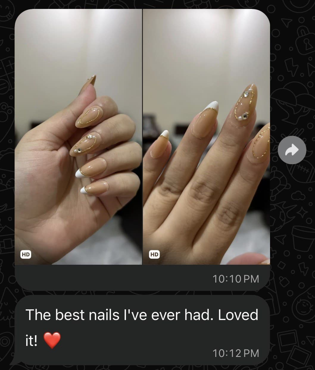 Client photos of gold-line french tips: The best nails I've ever had